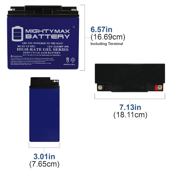 12V 22AH GEL Battery Replaces GS Portalac PE12V15 Emergency Light